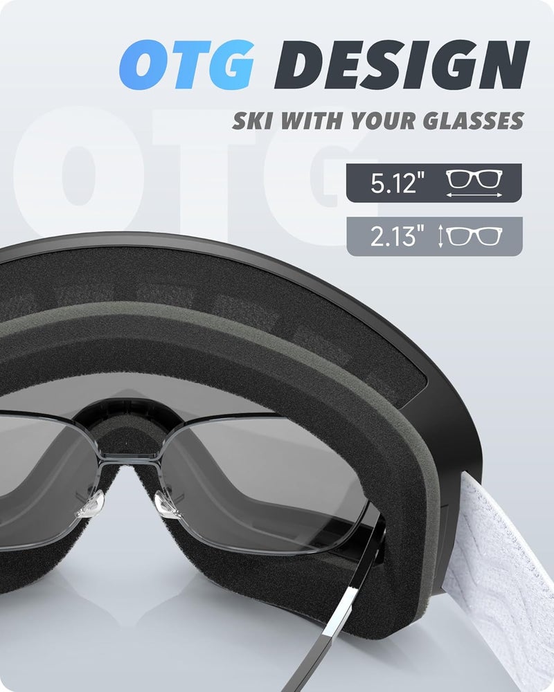 RIOROO Ski/Snowboard Goggles for Men Women, OTG Snow Goggles Anti Fog 100% UV Protection Snowboarding Goggles - Image 4